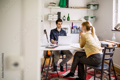 Two colleagues working in home office