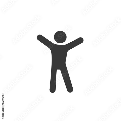 Happy man icon. Man with raised arms icon. Vector 