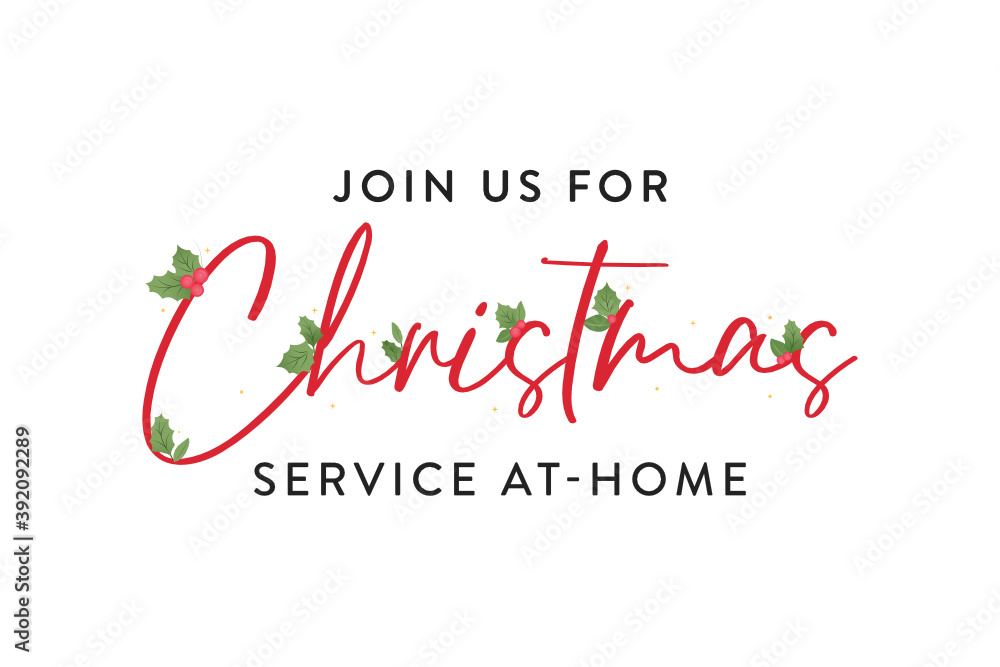 Join Us For Christmas Eve Online Service Online, Church Invitation, Holiday Invitation, Christmas Service Vector Text Illustration Background