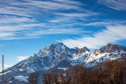 snow coverd summits of mountains of the Austrian Alps in the region of Saalfelden in the county of Zell am See in SAlzburger Land in Austria