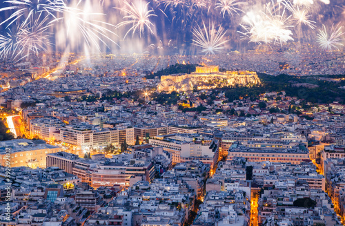 fireworks over Athens new year celebrations