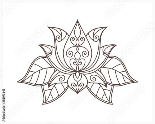 Doodle lotus icon isolated on white. Flower coloring psge book. Sketch vector stock illustration. EPS 10