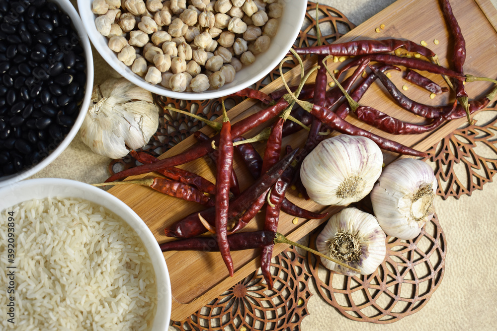 Top view of cooking ingredients Top view of cooking ingredients