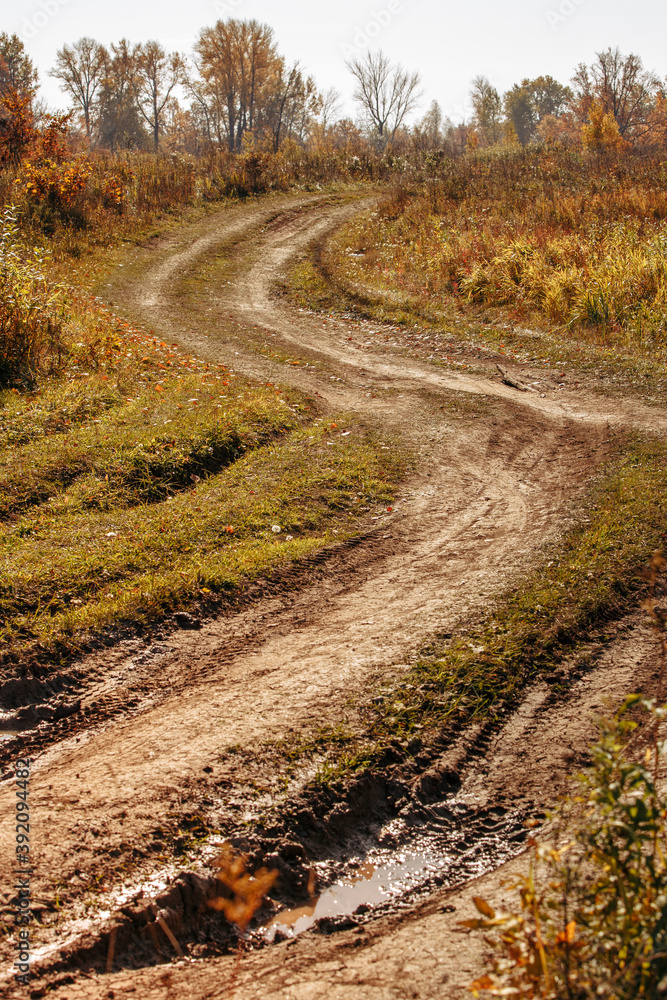 dirt road in the meadow on an autumn sunny day dirt road in the meadow on an autumn sunny day