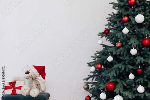 Wallpaper Mural New Year's card interior of the white room red decor and Christmas tree with gifts Torontodigital.ca