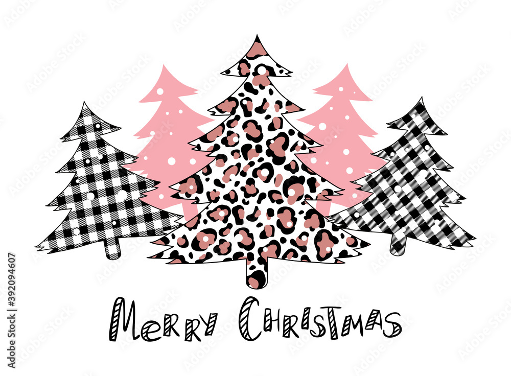 Fototapeta premium Plaid Christmas tree winter forest leopard tree vector