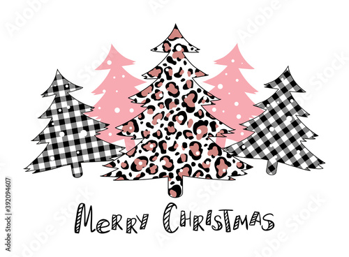 Plaid Christmas tree winter forest leopard tree vector