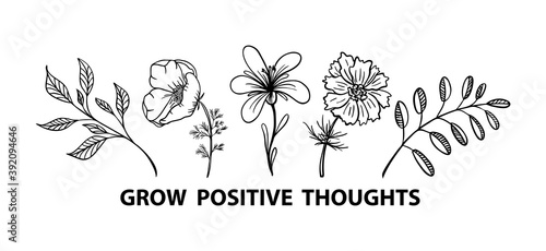 Grow positive thoughts flower vector print for shirt