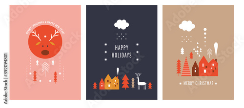 Set of Christmas cards. Vector illustrations in minimalist simple style . Poster, flyer. Printable card	