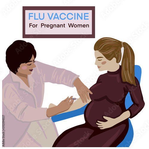 Female Doctor Injecting Flu Vaccine For Pregnant Woman, Influenza, Injection, Vaccination, Immunity, Protection, Prevention, Healthy. for outdoor posters and banners