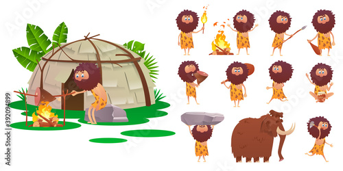 Cartoon primitive people stone age isometric 