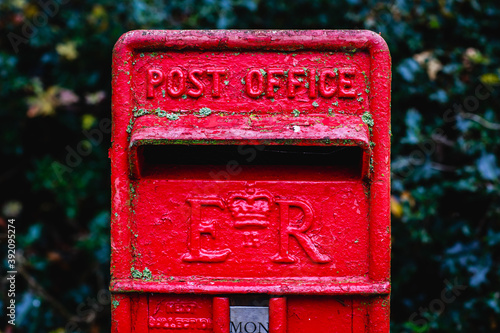 close up of red post box