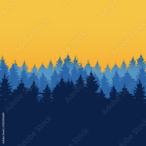 Natural Forest Background. Tree Silhouette. Vector Illustration