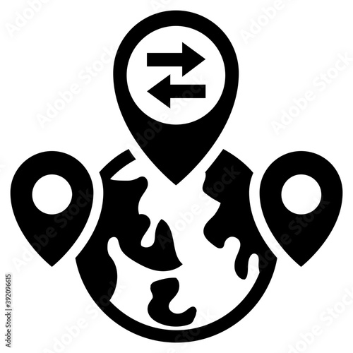 
Package with globe, global delivery icon in solid design.
