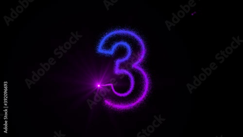 Wallpaper Mural 3 - Glowing point of light shapes the outline of the number 7 and dissolves it into particles of colored dust Torontodigital.ca
