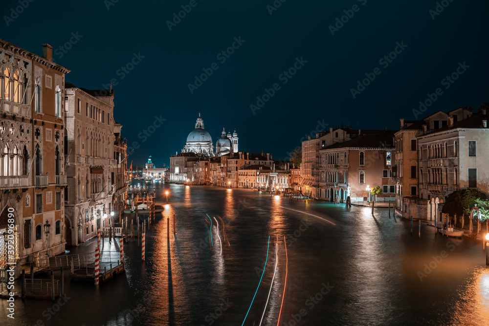 Academy bridge in Venice, Italy at night.