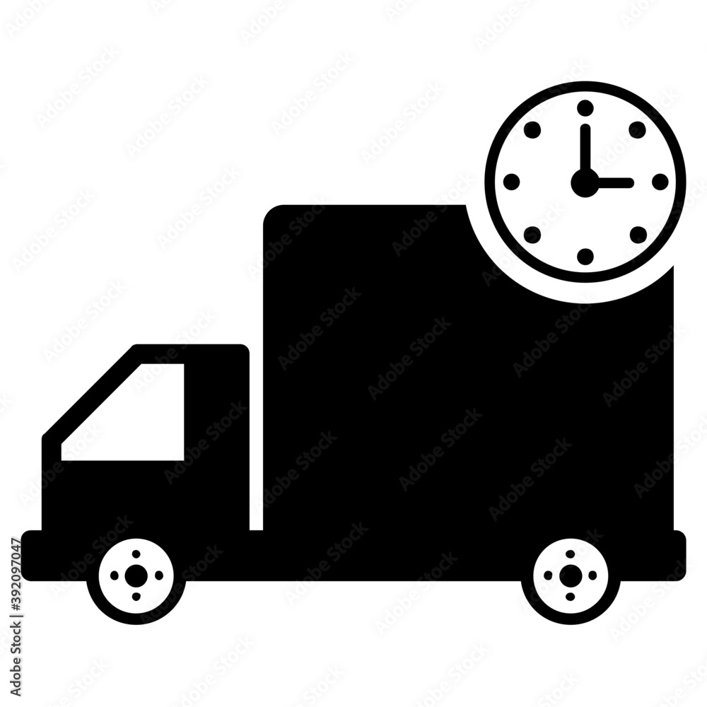 
Van with clock, quick delivery icon 
