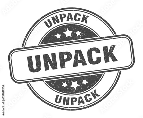 unpack stamp. unpack label. round grunge sign