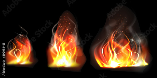 Realistic burning flame different sizes