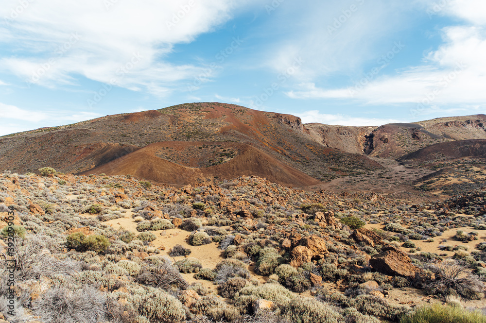 Teide National Park. Beautiful view of volcano mountain rocks desert crater.