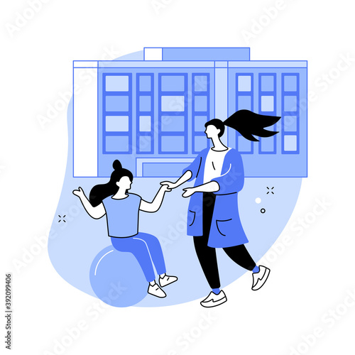 Childrens rehabilitation center abstract concept vector illustration. Kids rehabilitation center, children healthcare service, coordination, pediatric and educational support abstract metaphor.