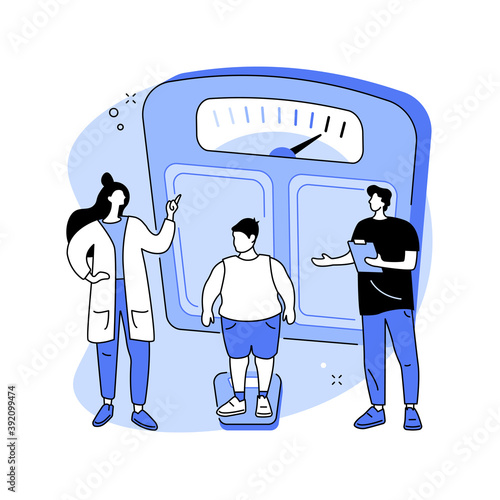 Child obesity and overweight abstract concept vector illustration. Child nutrition, unhealthy habit, overweight treatment, children eating disorder, kids fast food addiction abstract metaphor.