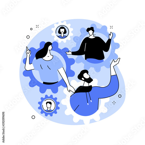Social role abstract concept vector illustration. Social norms, gender stereotypes, working woman leader, paternity leave, husband cooking, modern family, exchanging roles abstract metaphor.