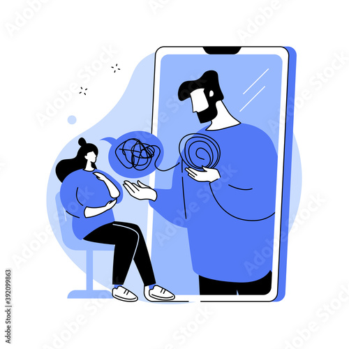 Online therapy abstract concept vector illustration. Online counseling, mental health amid coronavirus quarantine, psychological help, self isolation, social distancing abstract metaphor.