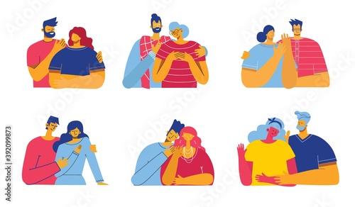 Vector Valentine illustration cards of happy couples in love