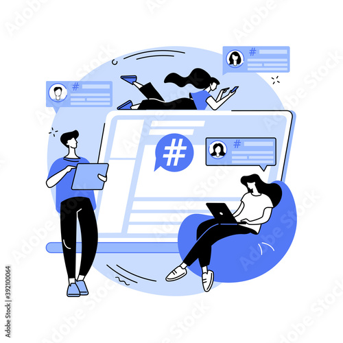 Microblog platform abstract concept vector illustration. Microblogging marketing service, social media content, quick audience interactions, instant messaging, content production abstract metaphor.