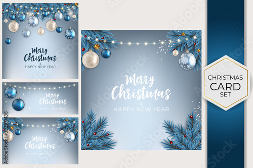 Holiday New Year and Merry Christmas Background Collection Set. Vector Illustration