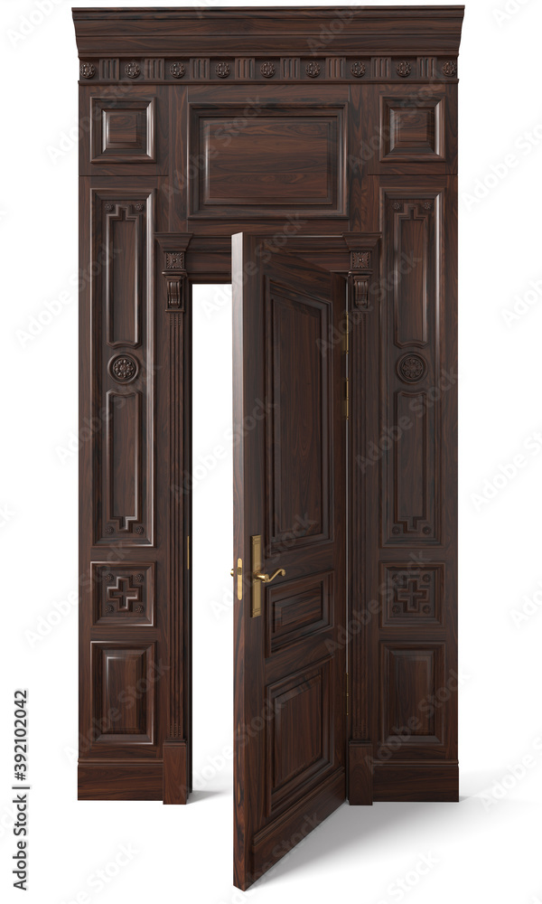 3D image classic door and panels in the interior of the room 3D image classic door and panels in the interior of the room