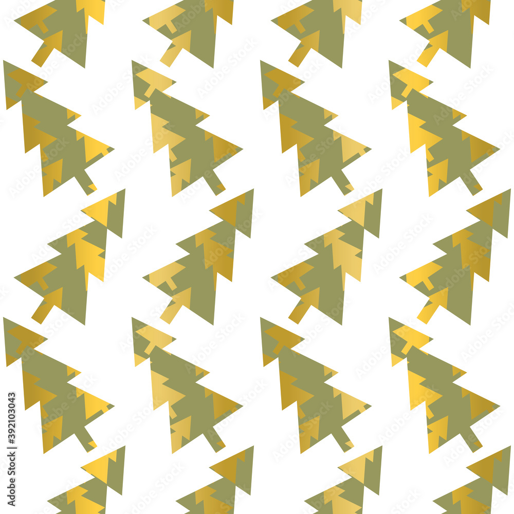Gold and green dancing Christmas trees. Seamless vector pattern for wrapping paper, interior decoration and stationery. Gold and green dancing Christmas trees. Seamless vector pattern for wrapping paper, interior decoration and stationery.