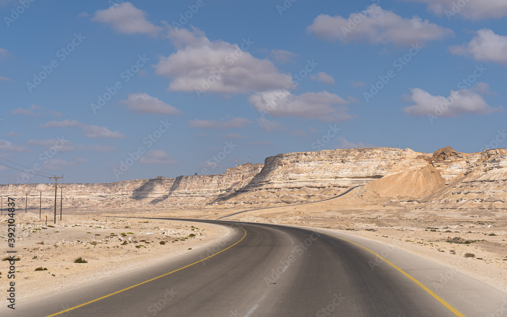 Desert road through the Dhofar Mountains in Oman