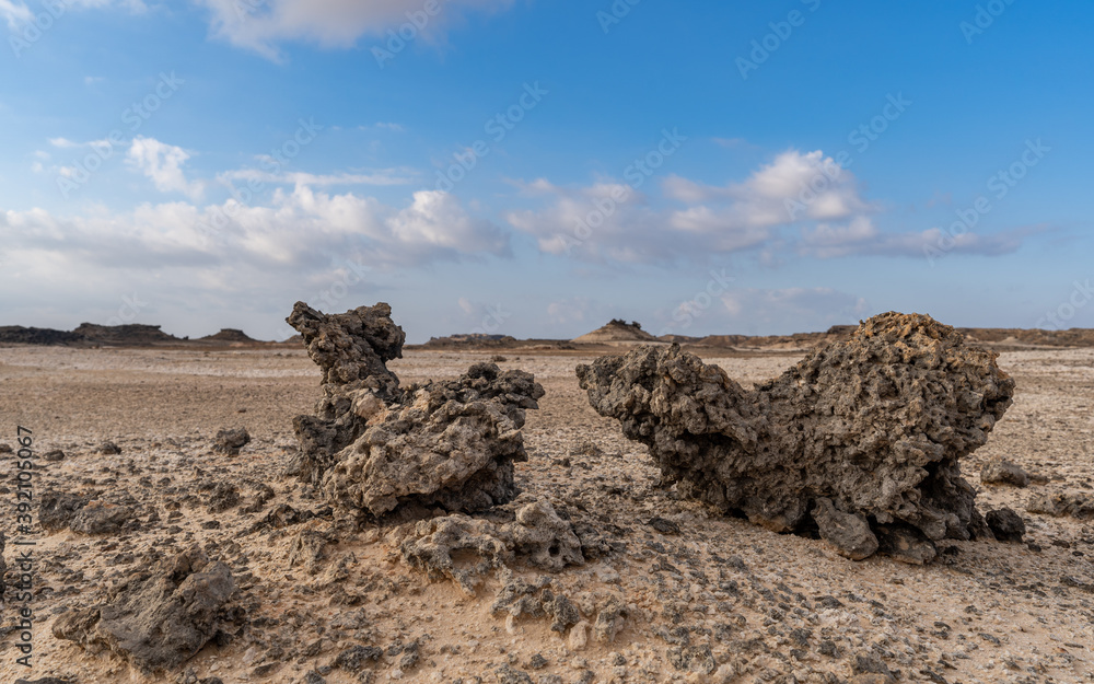 Rocky structures in the Al Wusta desert in Oman