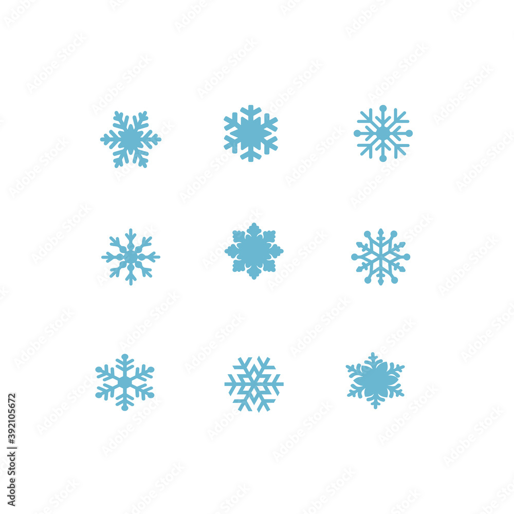 vector blue snowflakes icon set on white. Symbol of snow, holiday, cold weather, frost. Winter design element Vector illustration vector blue snowflakes icon set on white. Symbol of snow, holiday, cold weather, frost. Winter design element Vector illustration