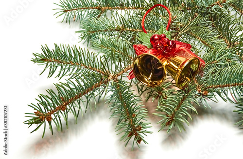 Christmas decoration with bells on a white background.