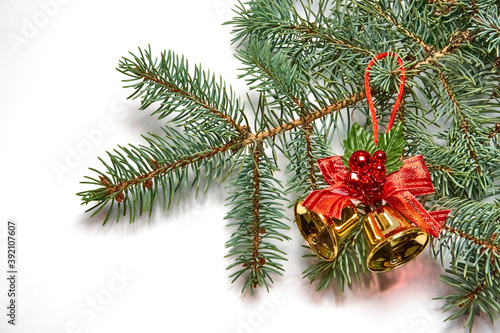 Christmas decoration with bells on a white background.