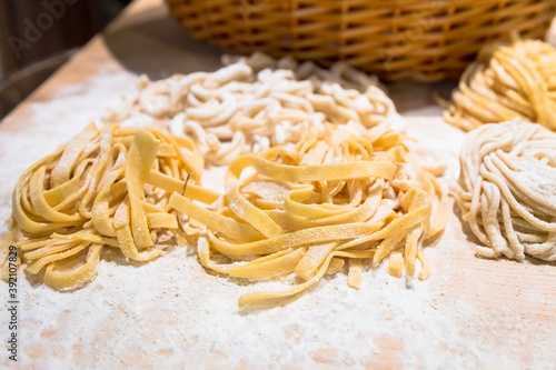 Traditional Italian cuisine. Preparation of Bucatini pasta in Rome, Italy.
