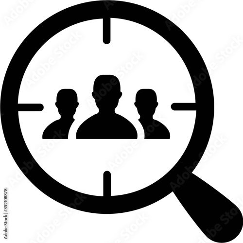 
People under magnifier, target audience icon.
