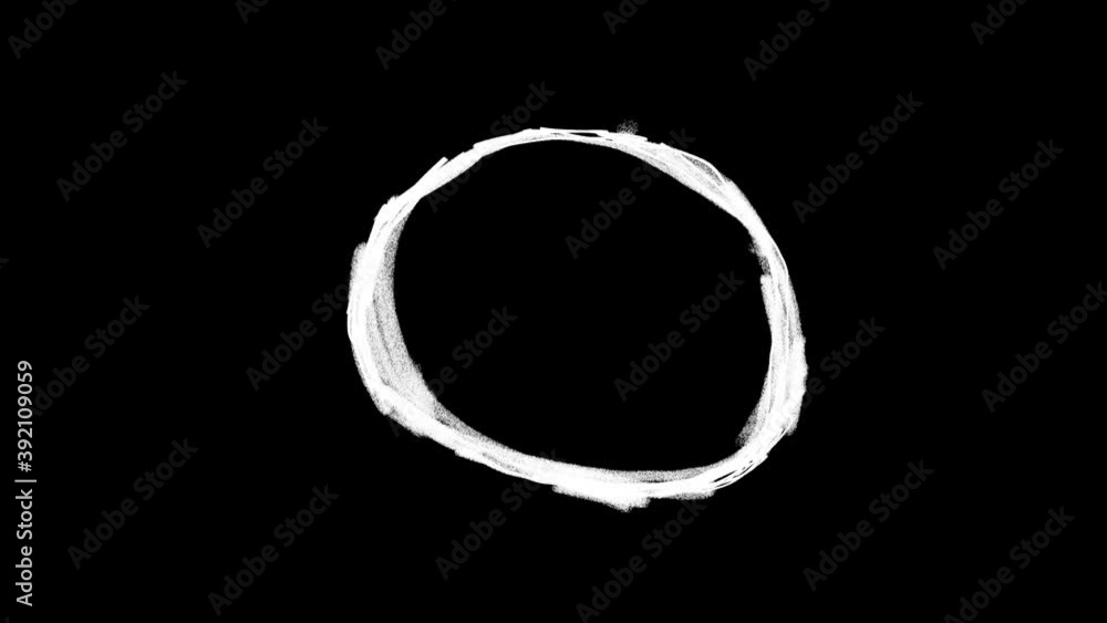 Grunge animation of white pencil stroke circle getting bigger on black background. Frame by frame effect. Seamless loop. Grunge animation of white pencil stroke circle getting bigger on black background. Frame by frame effect. Seamless loop.