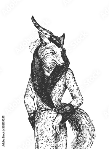 Lady fox dressed in retro style