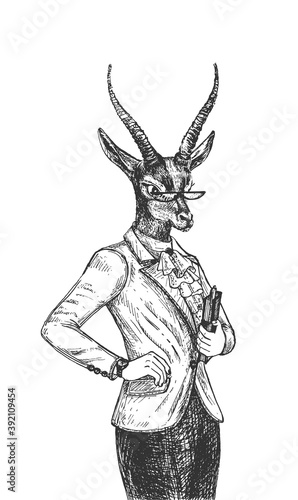 Goat business woman sketch portrait