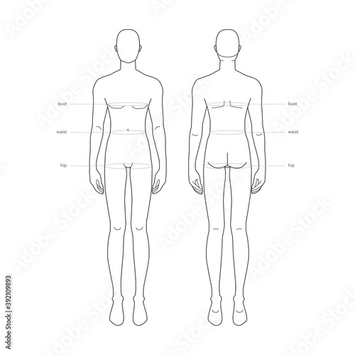 Men standard body parts terminology measurements Illustration for clothes and accessories production fashion male size chart. 9 head boy for site and online shop. Human body infographic template