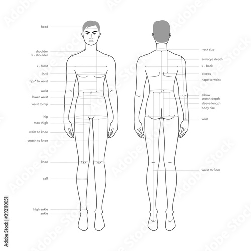 Vecteur Stock Men body parts terminology measurements Illustration for  clothes and accessories production fashion male size chart. 9 head boy for  site and online shop. Human body infographic template | Adobe Stock