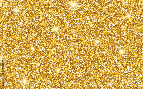 Glitter gold texture. Golden background with shining sparkles. Luxury template for advertising. Glamour backdrop for poster  brochure or banner. Vector illustration