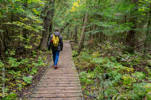 To the grotto, a natural wonder in Bruce Peninsula National Park. This park is protecting a rugged shore of the Lake Huron with turquoise blue waters