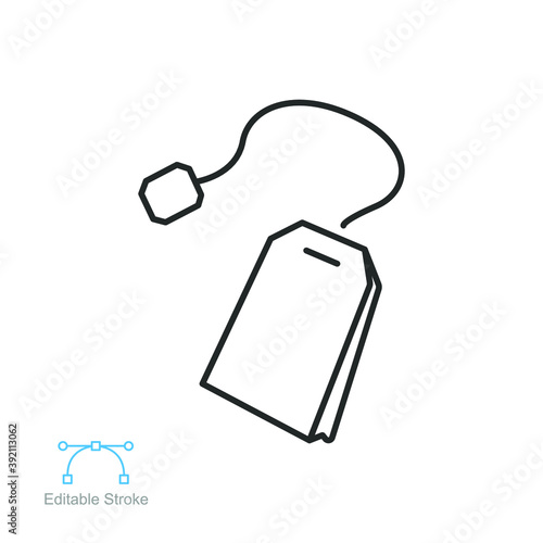 Teabag, dip, aromatic Line icon. Herb tea bag packaging For morning beverage symbol. Outline pictogram style for web And app. Editable stroke. Vector illustration. Design on white background. EPS 10