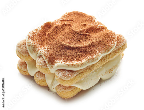Tableau sur toile Tiramisu dessert on white background