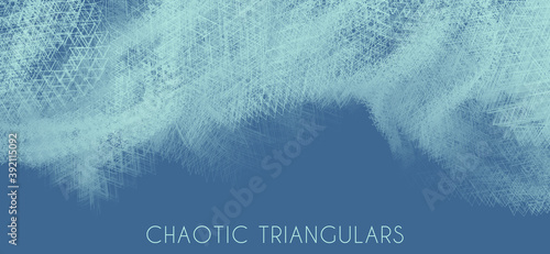 Background with cold bluish chaotic fractal triangles on a blue